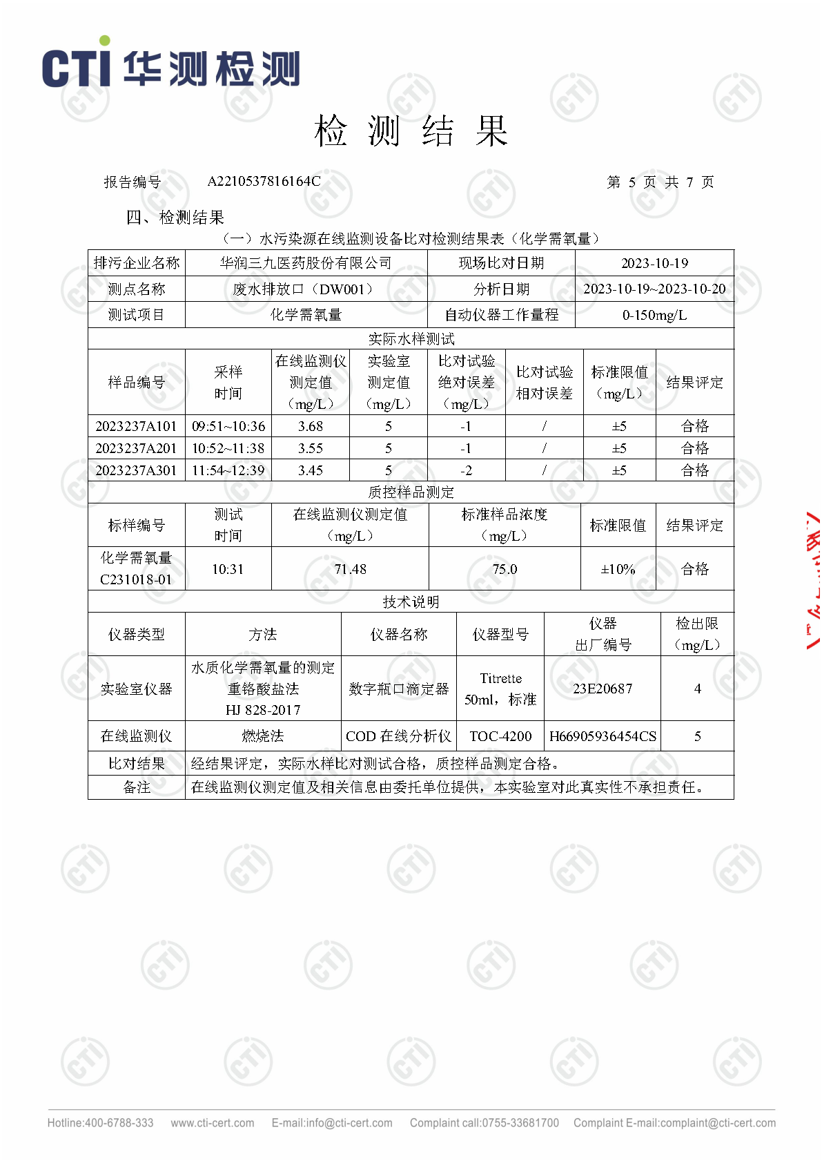 必赢亚洲总部2023年4季度废水在线监测设备比对检测汇报_Page5