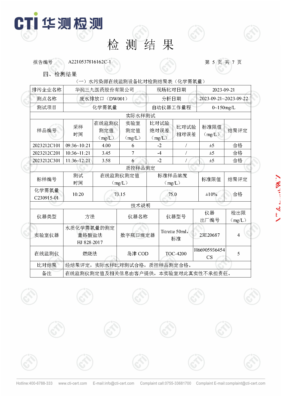 必赢亚洲总部2023年3季度废水在线监测设备比对检测汇报_Page19